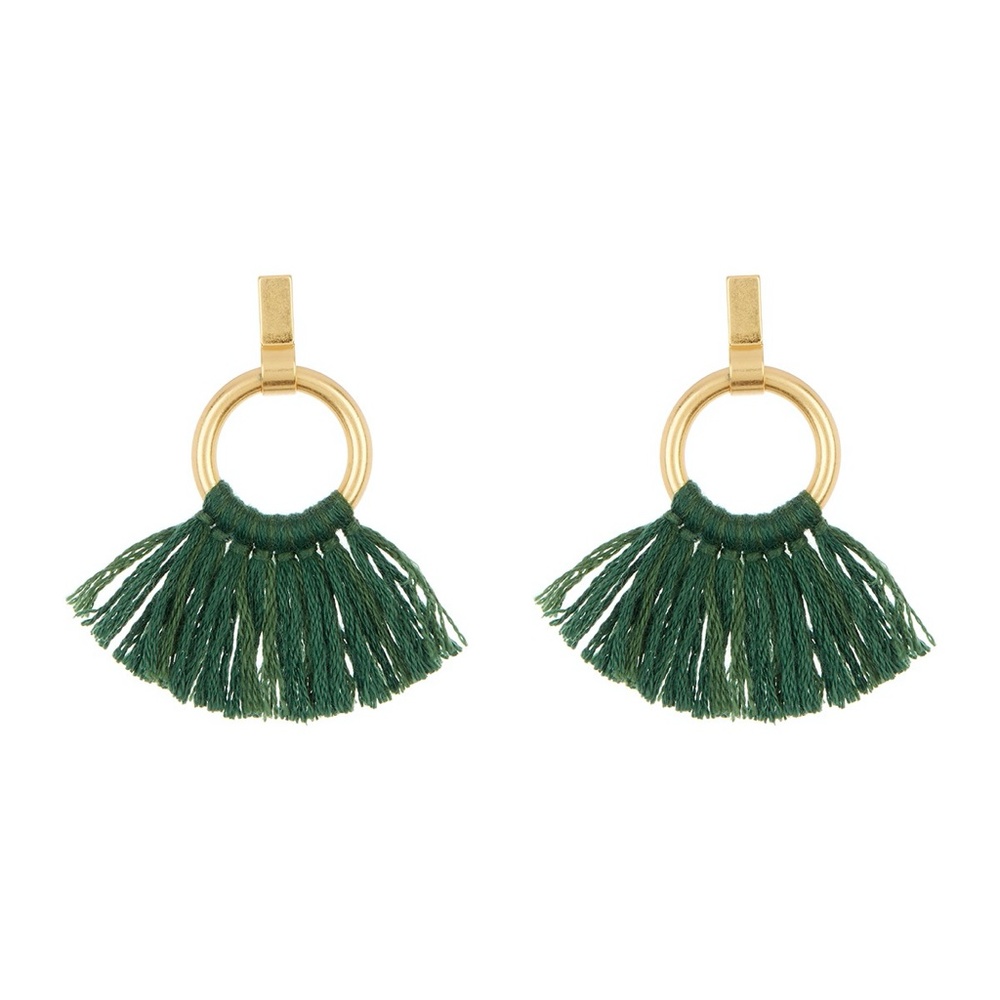 Madewell Gold Hoop Earrings with Dark Green Tassels